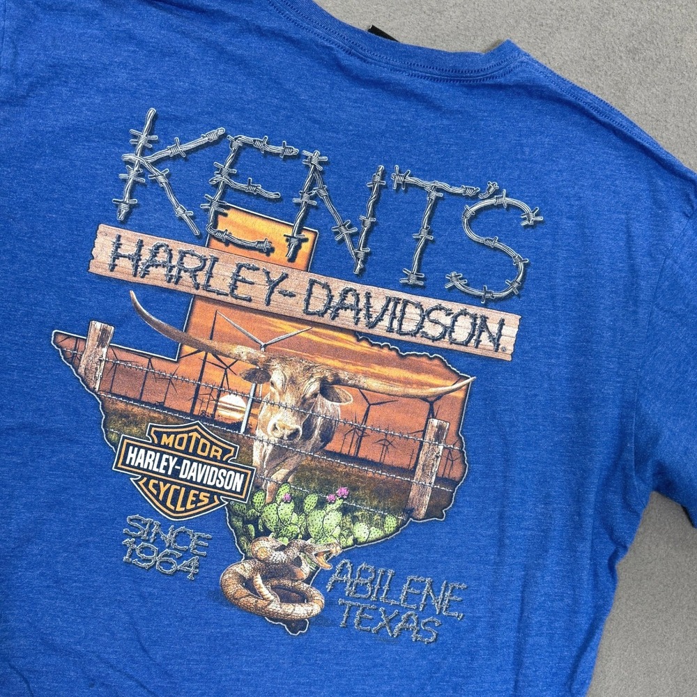 Harley-Davidson Shirt Men XL Blue Kents Abilene Texas Longhorn Snake Graphic